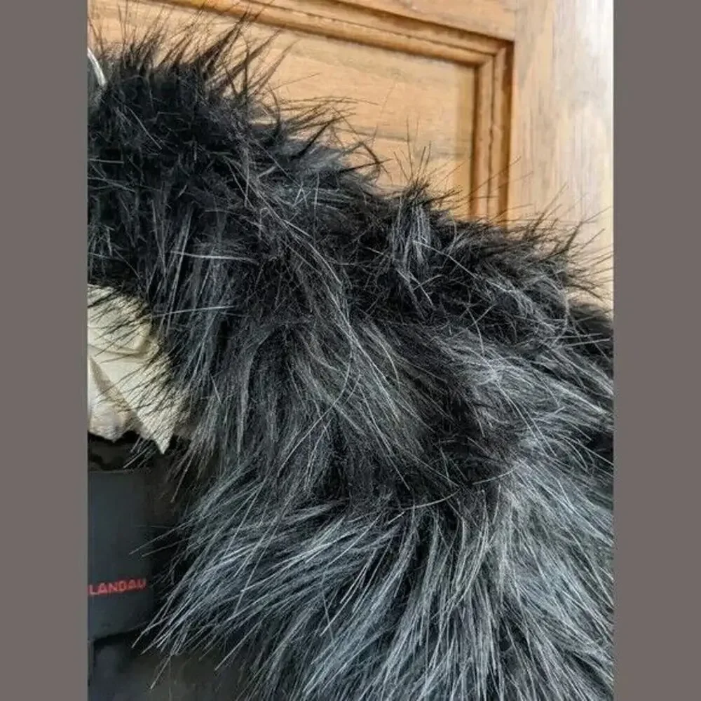 Adrienne Landau Faux Fur Shearling Vest Small Black Luxe Statement Uptown NEW